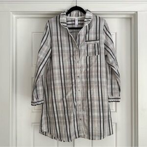 Stars Above Gray Plaid Cozy Sleep Shirt, XL